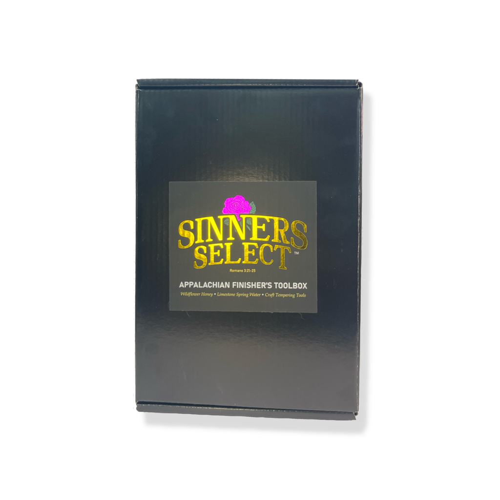 Black box with 'Sinners Select' logo on a white background