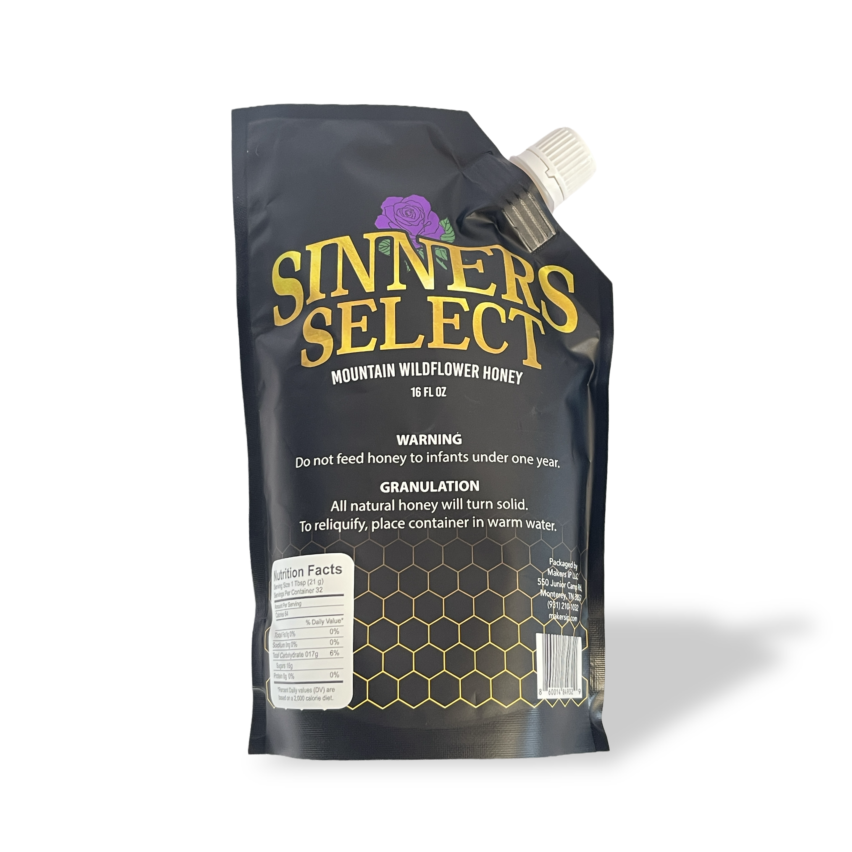 Sinners Select honey pouch on a white background - Front